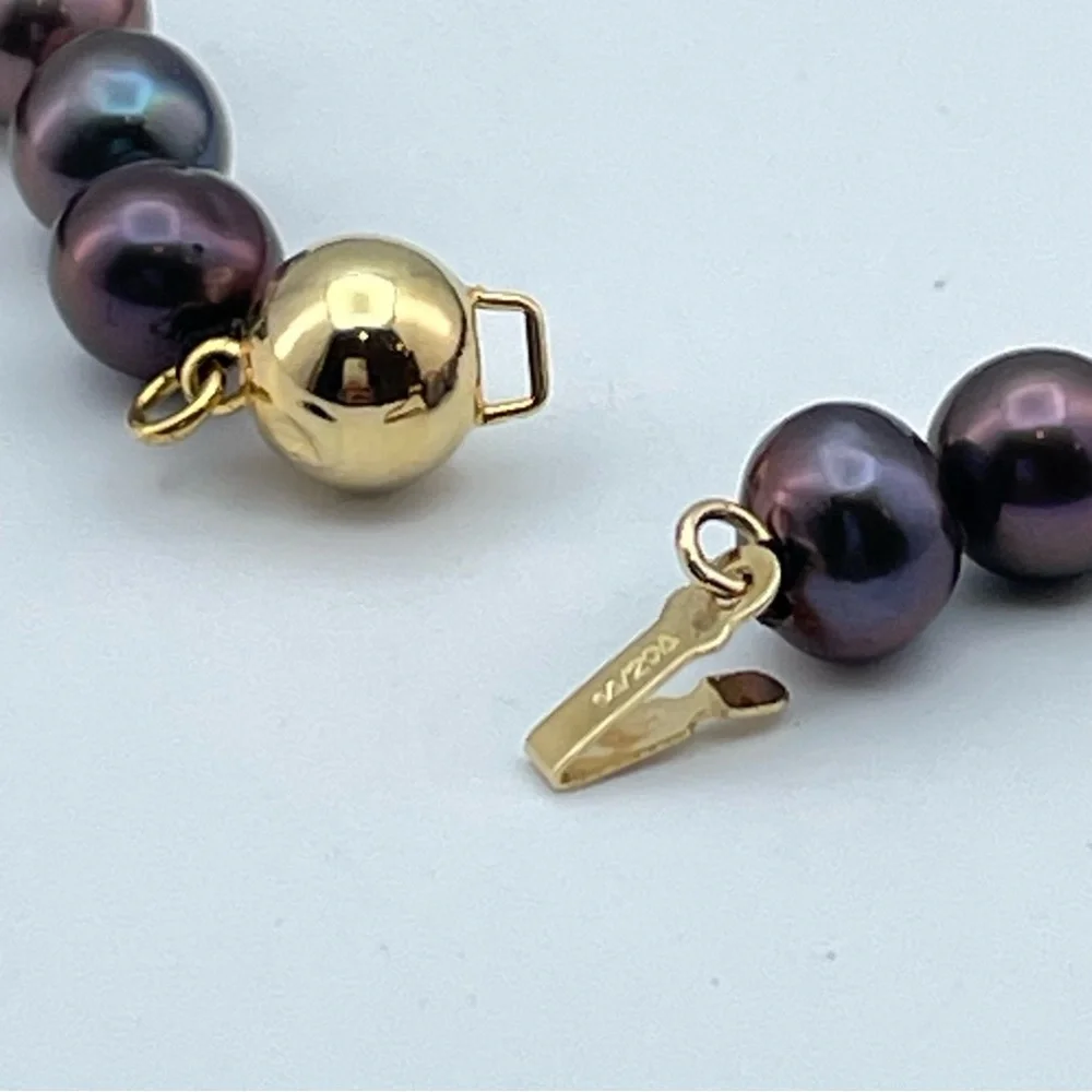 Elegant Long Knotted Peacock Freshwater Pearl Necklace Gold-Filled Clasp 53”Long
